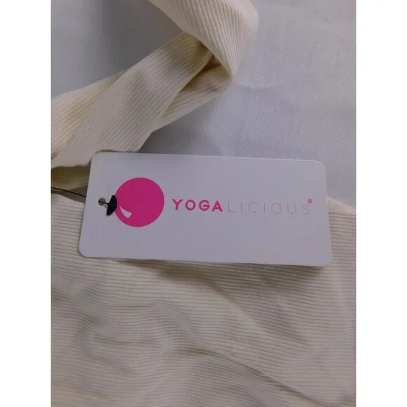 Yogalicious Shirt Womens Medium White Heavenly Rib Long Sleeve Crop Athletic - Picture 6 of 7